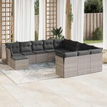 vidaXL Salon de jardin avec coussins 12 Pièces gris clair résine tressée