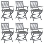 vidaXL Chaises pliables d'extérieur lot de 6 et coussins Bois d'acacia