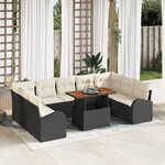 Set de Canapé de Jardin vidaXL 10 pièces avec coussins Noir Poly Rattan