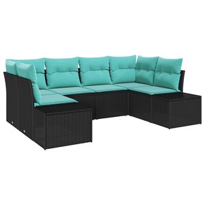 vidaXL Ensemble de canapé de jardin 6 Pièces Noir et turquoise Poly rotin
