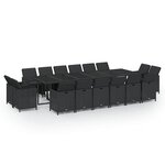 vidaXL Ensemble à manger de jardin coussins 17 Pièces Résine tressée Noir