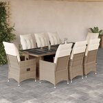 vidaXL Ensemble de bistro de jardin 9 Pièces coussins beige poly rotin