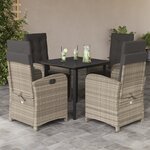 vidaXL Ensemble à manger de jardin et coussins 5 Pièces gris clair rotin