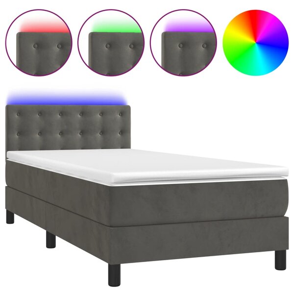 vidaXL Sommier à lattes de lit avec matelas LED Gris foncé 100x200 cm