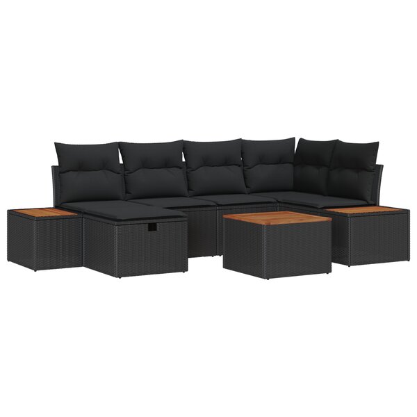 vidaXL Ensemble de canapé de jardin 7 pièces en poly rattan noir