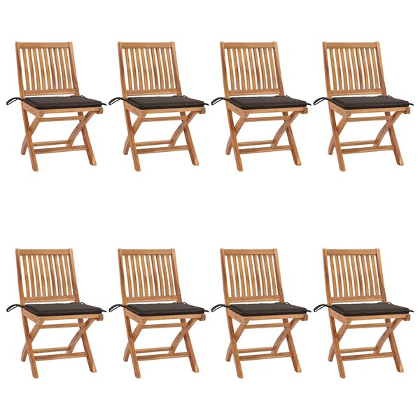 vidaXL Chaises pliables de jardin avec coussins lot de 8 Teck solide