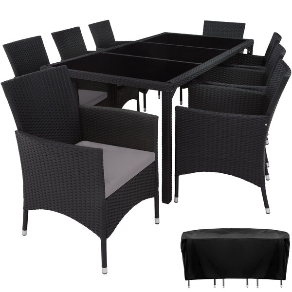 Tectake salon de jardin 8 places avec housse de protection - noir/gris