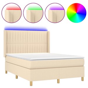 vidaXL Sommier à lattes de lit matelas et LED Crème 140x190 cm Tissu