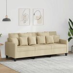 vidaXL Canapé à 3 places Crème 180 cm Tissu