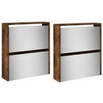 vidaXL Armoire à chaussures miroir à 4 niveaux chêne fumé 63x17x134 cm