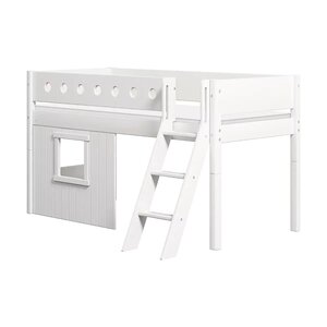 Flexa WHITE Lit mi-hauteur avec echelle inclinee 90 x 200 cm Facades cabane cadre blanc Barriere de securite classique Blanc