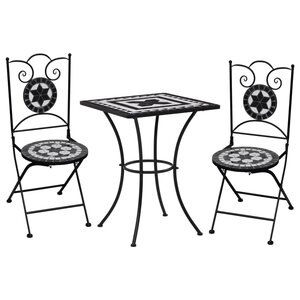 vidaXL Ensemble de bistro 3 Pièces mosaïque Carreau céramique noir Blanc