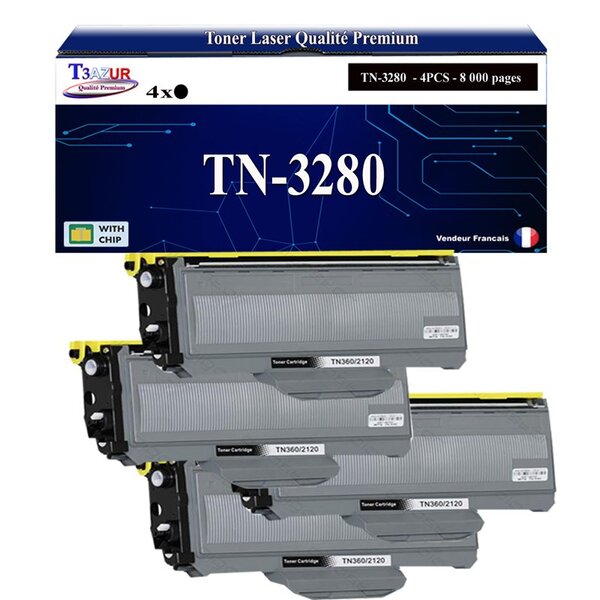 T3AZUR - 4x Toners compatibles avec Brother TN3280  TN3230  pour Brother MFC-8370DN  MFC-8380DN  MFC-8480DN  MFC-8800DN  MFC-8880DN  MFC-8890DW - 8 000 pages