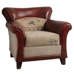Fauteuil en coton et cuir de buffle charleston polo