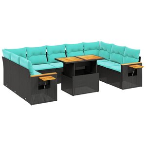 vidaXL Salon de jardin 11 Pièces avec coussins noir résine tressée