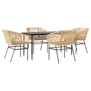 vidaXL Ensemble à manger jardin coussins 5Pièces marron poly rotin verre
