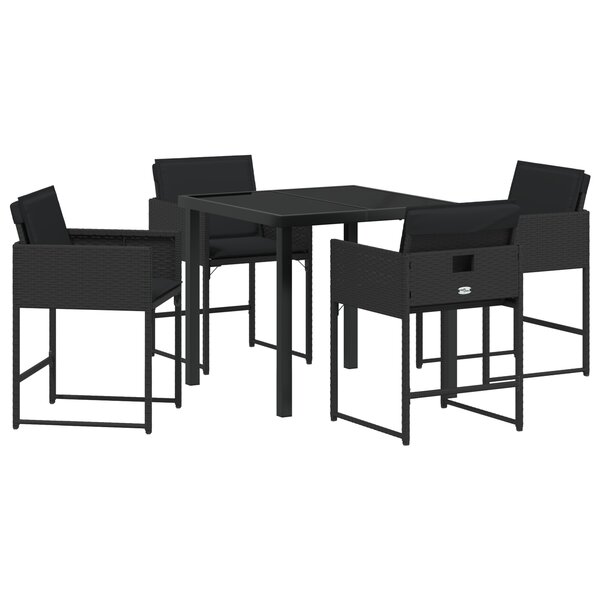 vidaXL Ensemble de salle à manger de jardin 5 pièces   avec coussins  noir en poly rattan.