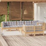 vidaXL Salon de jardin 9 Pièces avec coussins gris Bois de pin massif