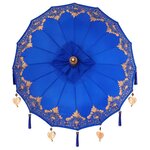 vidaXL Parasol balinais Bleu (90-100) x 260 cm Coton et bois massif