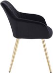 Chaise de salle à manger en velours pieds dorés noir 19_0000360