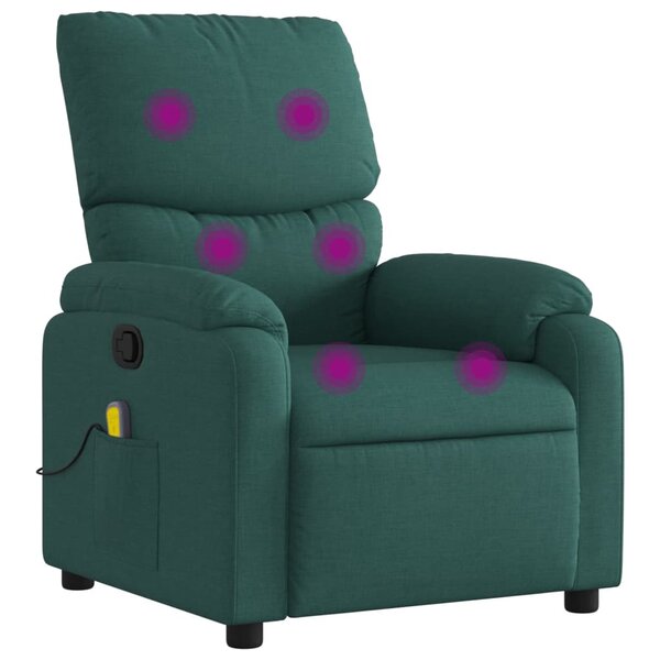 vidaXL Fauteuil inclinable de massage vert foncé tissu