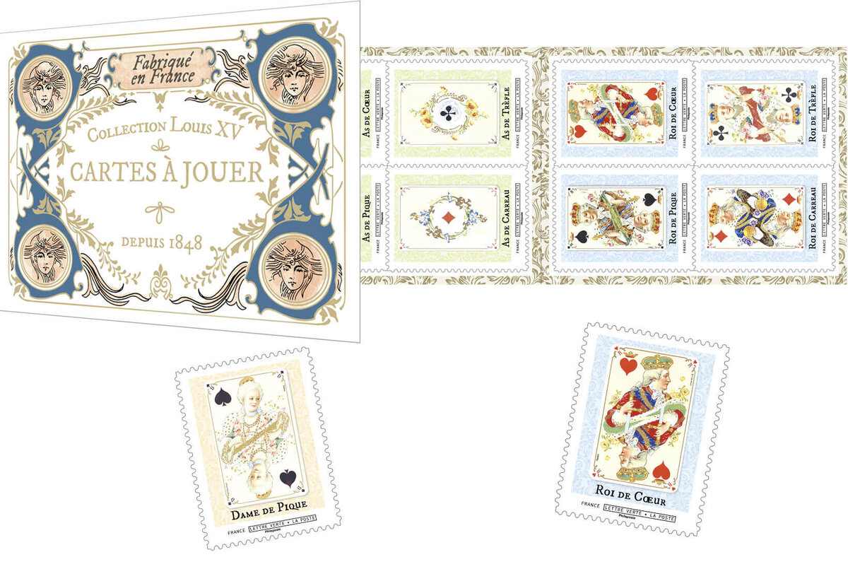 Carnet de 12 timbres - Collection Louis XV de cartes à jouer - Lettre