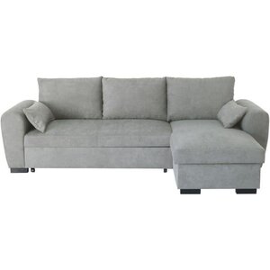 Canapé d'angle convertible réversible MAX - Méridienne avec coffre - Tissu gris clair - 240 x 143 x 85 cm