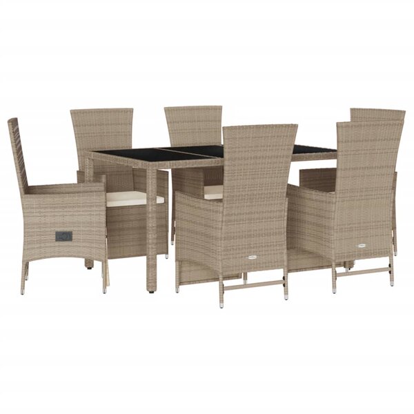 vidaXL Ensemble à manger de jardin et coussins 7 Pièces beige poly rotin