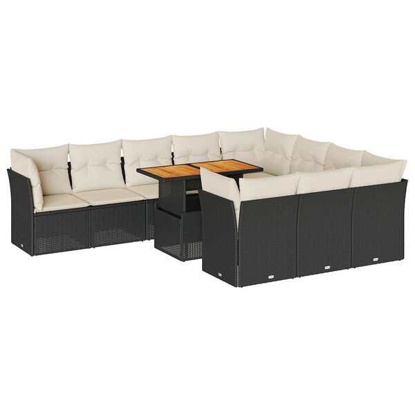 vidaXL Salon de jardin 11 Pièces avec coussins noir résine tressée