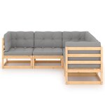 vidaXL Salon de jardin 5 Pièces avec coussins Bois de pin massif