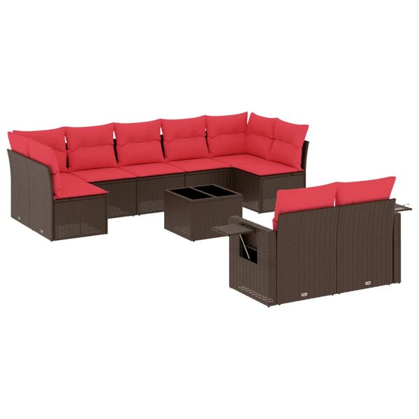 vidaXL Salon de jardin 10 Pièces avec coussins marron résine tressée