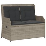 vidaXL Banc inclinable de jardin et coussins gris clair résine tressée