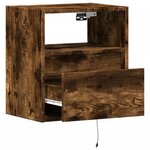 vidaXL Table de chevet murale avec lumières LED chêne fumé