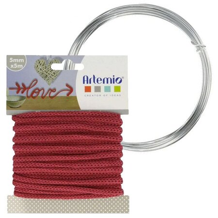 Fil à tricotin rouge 5 mm x 5 m + fil d'aluminium