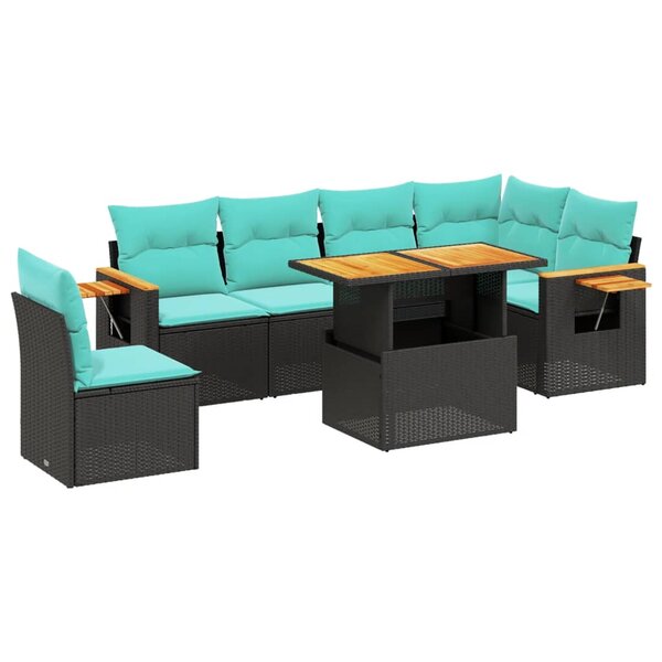 vidaXL Salon de jardin 7 Pièces avec coussins noir résine tressée