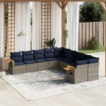 vidaXL Salon de jardin 10 Pièces avec coussins gris résine tressée