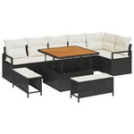 vidaXL Ensemble de canapé de jardin avec coussin 9 Pièces Noir et Crème