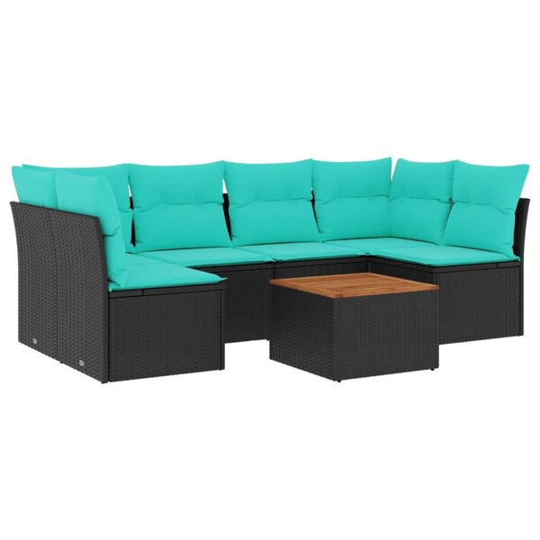 vidaXL Salon de jardin 7 Pièces avec coussins noir résine tressée