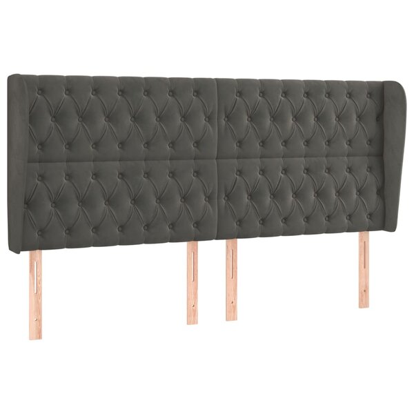 vidaXL Tête de lit avec oreilles Gris foncé 203x23x118/128 cm Velours