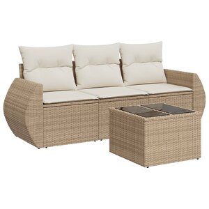 vidaXL Salon de jardin avec coussins 4 Pièces beige résine tressée