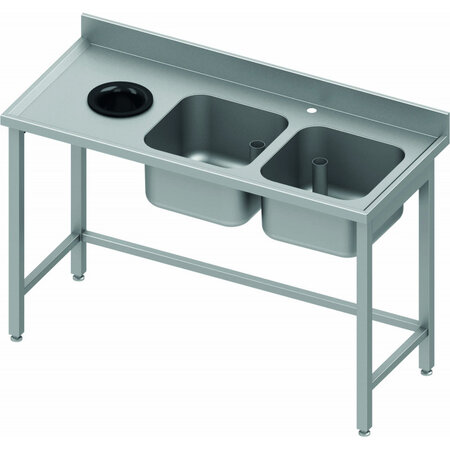 Table de chef inox avec vide ordure - 2 bacs à droite - profondeur 700 - stalgast -  - acier inoxydable1700x700 500x700x250mm