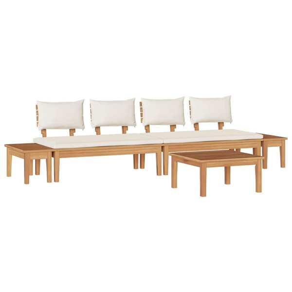 vidaXL Ensemble de banc de jardin avec coussin 5 Pièces Marron  Crème