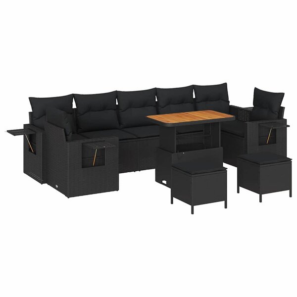 vidaXL Ensemble de canapé de jardin Manuel 10 Pièces Noir 90 x 55 x 71 cm