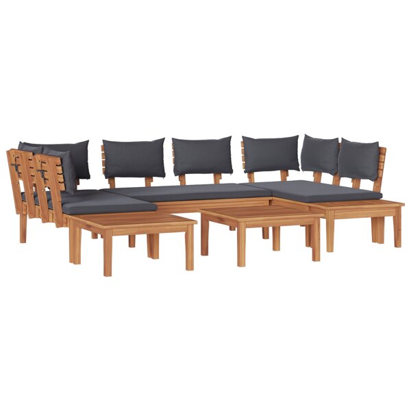 vidaXL Set de banc de jardin 4 pièces avec coussins - Bois de teck solide
