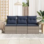 vidaXL Ensemble de Canapés avec coussin 3 Pièces Gris et marine polyrotin