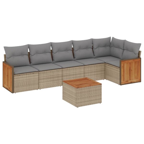 vidaXL Salon de jardin avec coussins 7 Pièces beige résine tressée
