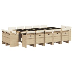 vidaXL Ensemble à manger de jardin et coussins 15 Pièces beige