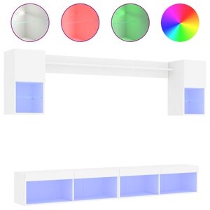 vidaXL Unités murales TV avec LED 6 Pièces blanc bois d'ingénierie