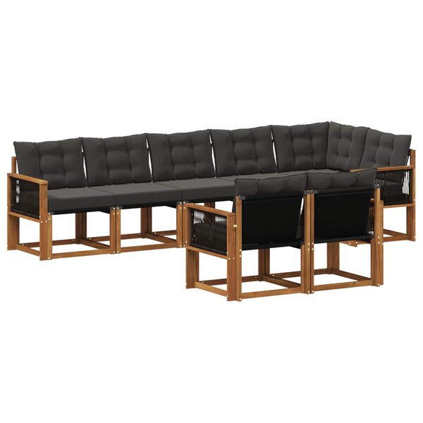 vidaXL Ensemble de canapés d'extérieur 8 Pièces Naturel et noir