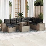 vidaXL Salon de jardin 9 Pièces avec coussins gris résine tressée
